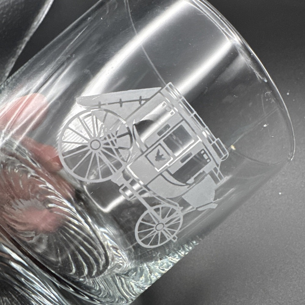 Vintage Cocktail Glasses Western Stagecoach Barware Whisky Lowball Set 2 3.5" - Picture 2 of 6